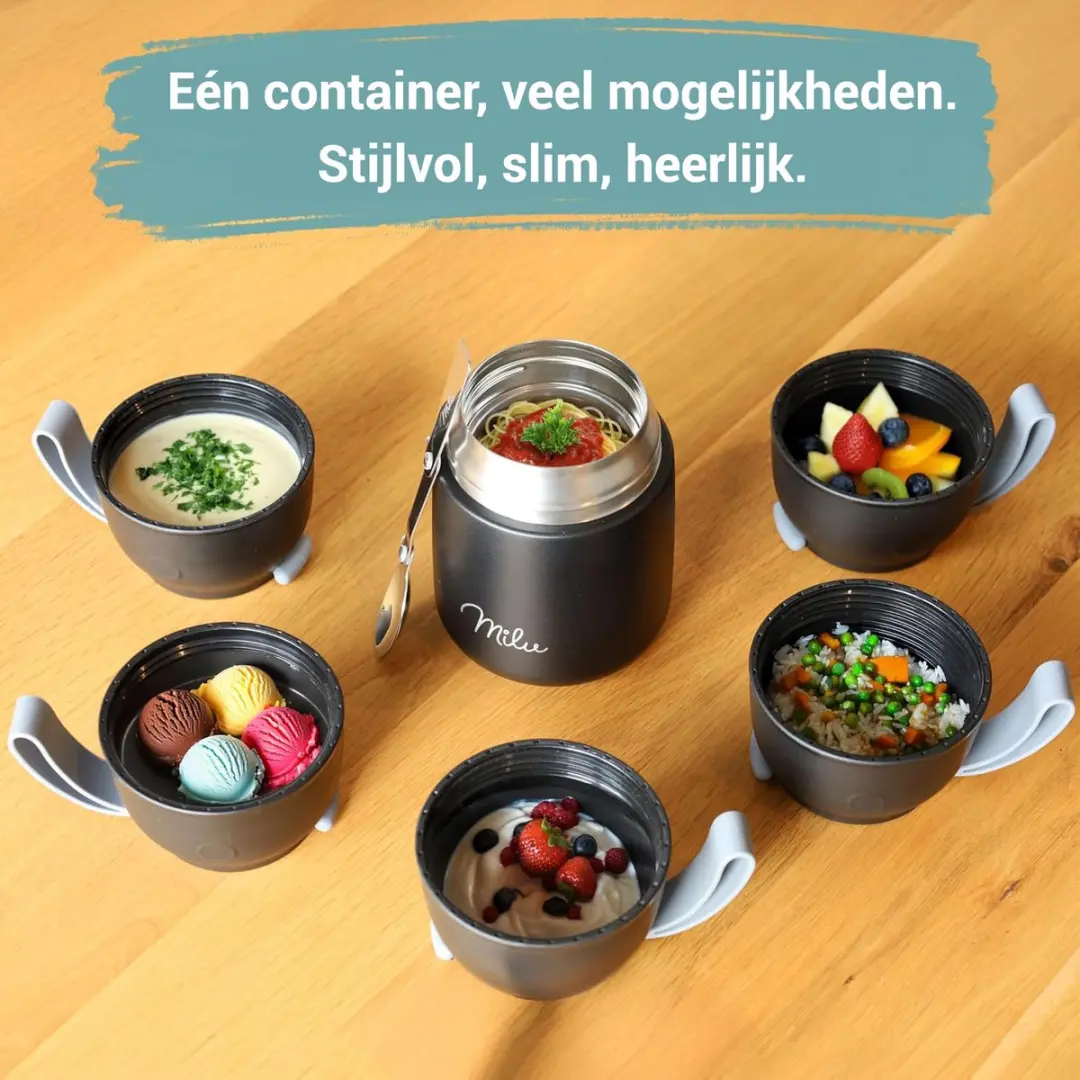 Milu Thermos Voedselcontainer 450ml - Navyblauw - afbeelding 6 van 6
