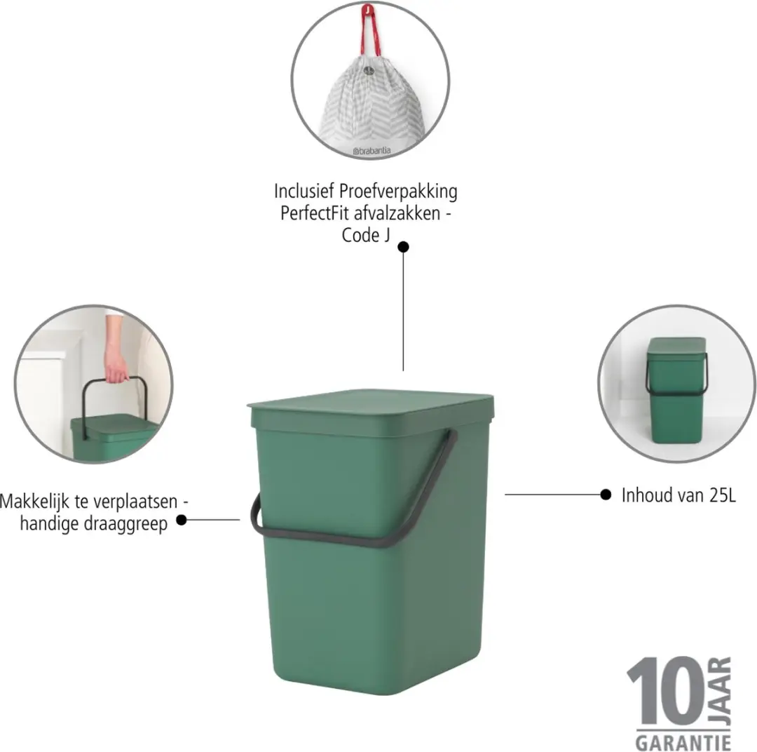 Brabantia Sort & Go Prullenbak 25L - Fir Green