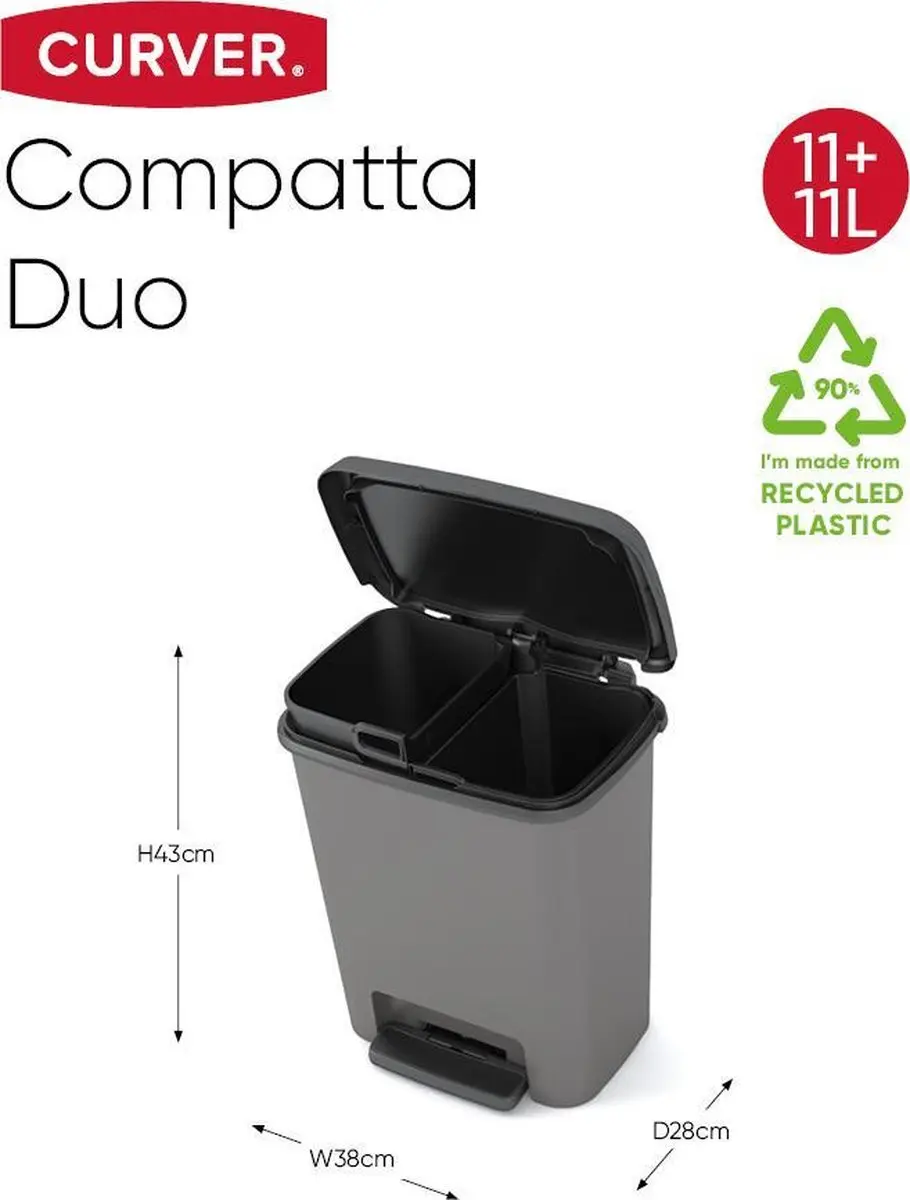 Curver Compatta Duo Pedaalemmer 22L - Grijs/Zwart