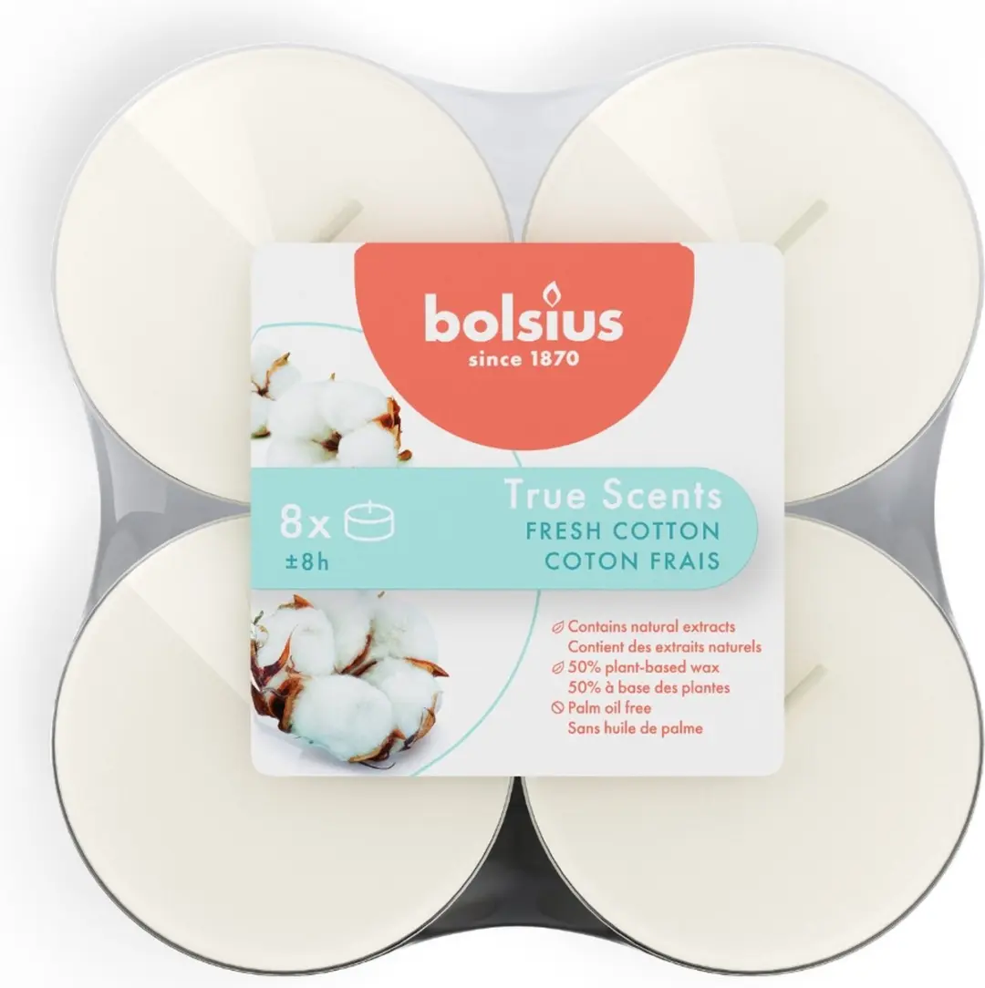 Bolsius Maxilichten True Scent Fresh Cotton - 8 Stuks - 8 Uur