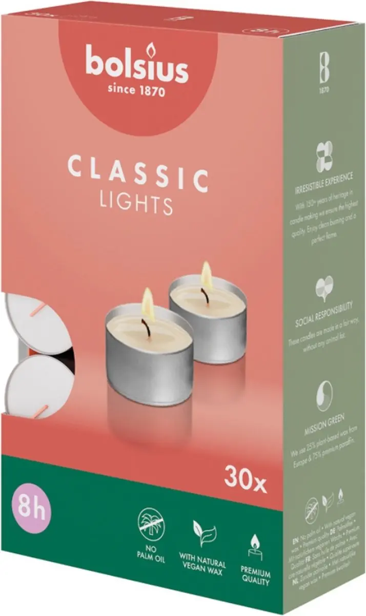 Bolsius Theelichten Classic Lights 8U Wit - 30 Stuks