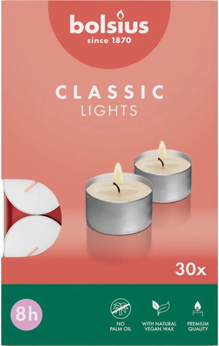 Bolsius Theelichten Classic Lights 8U Wit