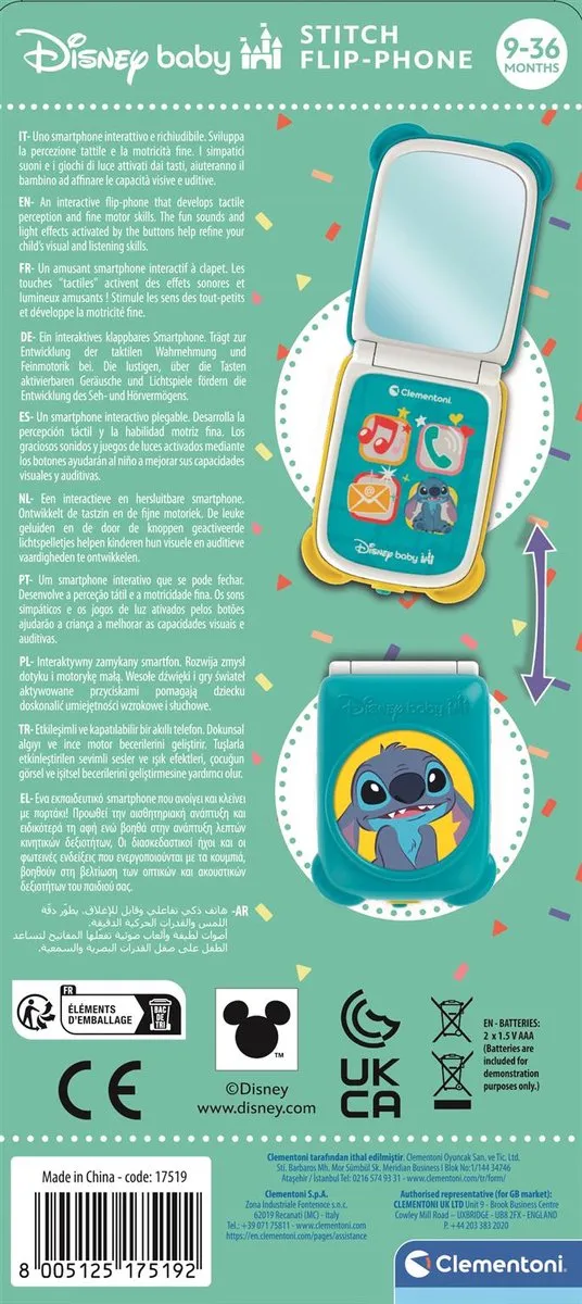 Clementoni Stitch Flip Phone Speelgoed - Multi kleuren - afbeelding 6 van 6