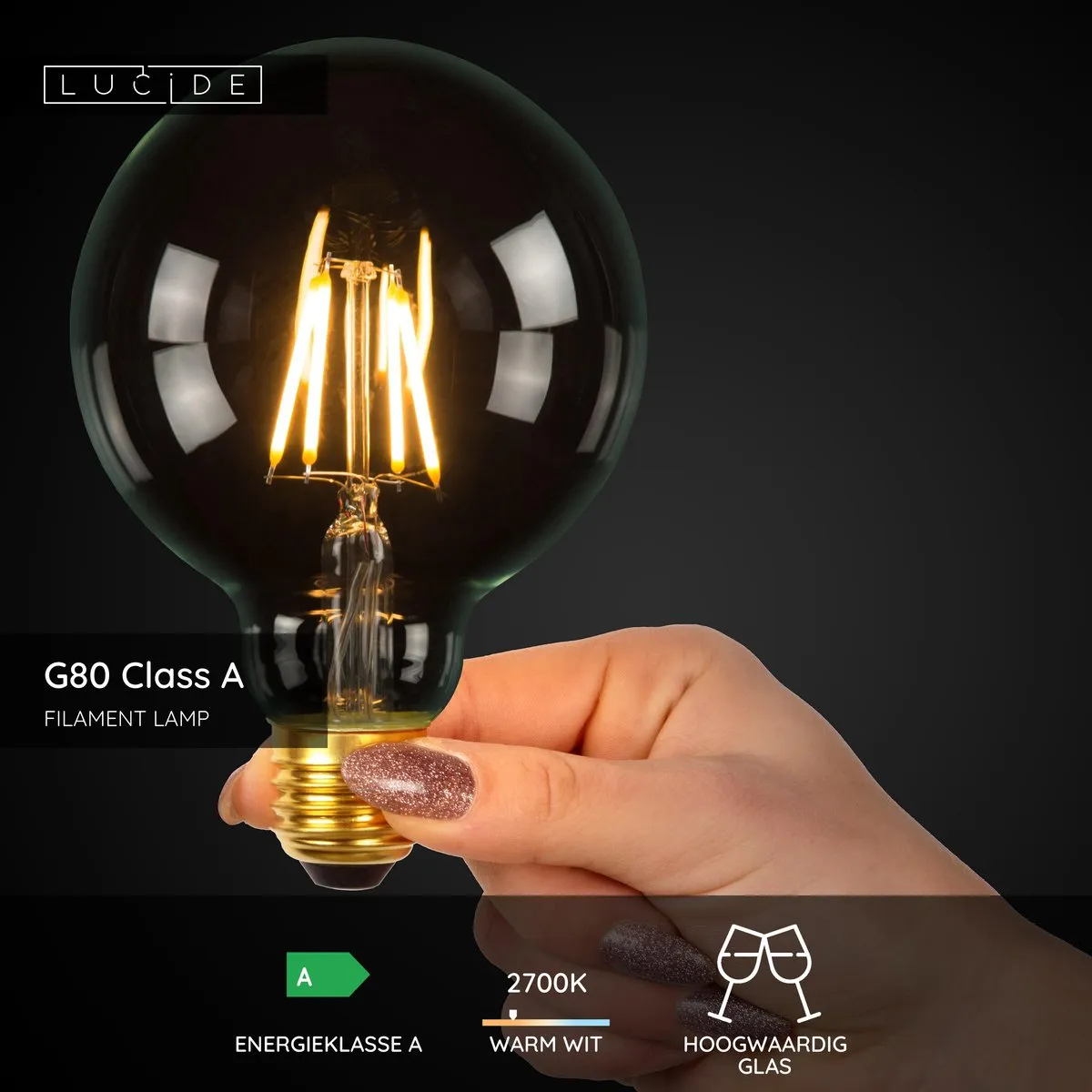 Lucide G80 Class A LED Lamp E27 7W 2700K - Ø8cm Transparant