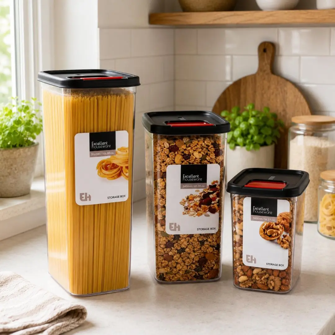 Excellent Houseware Voedselcontainer Strooibus 2400ml - Mat Transparant/Zwart