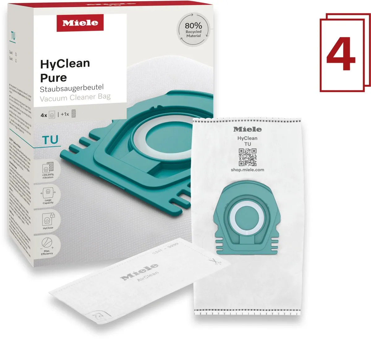 Miele HyClean Pure Stofzak - 4 Stuks - o.a. Guard S1/L1