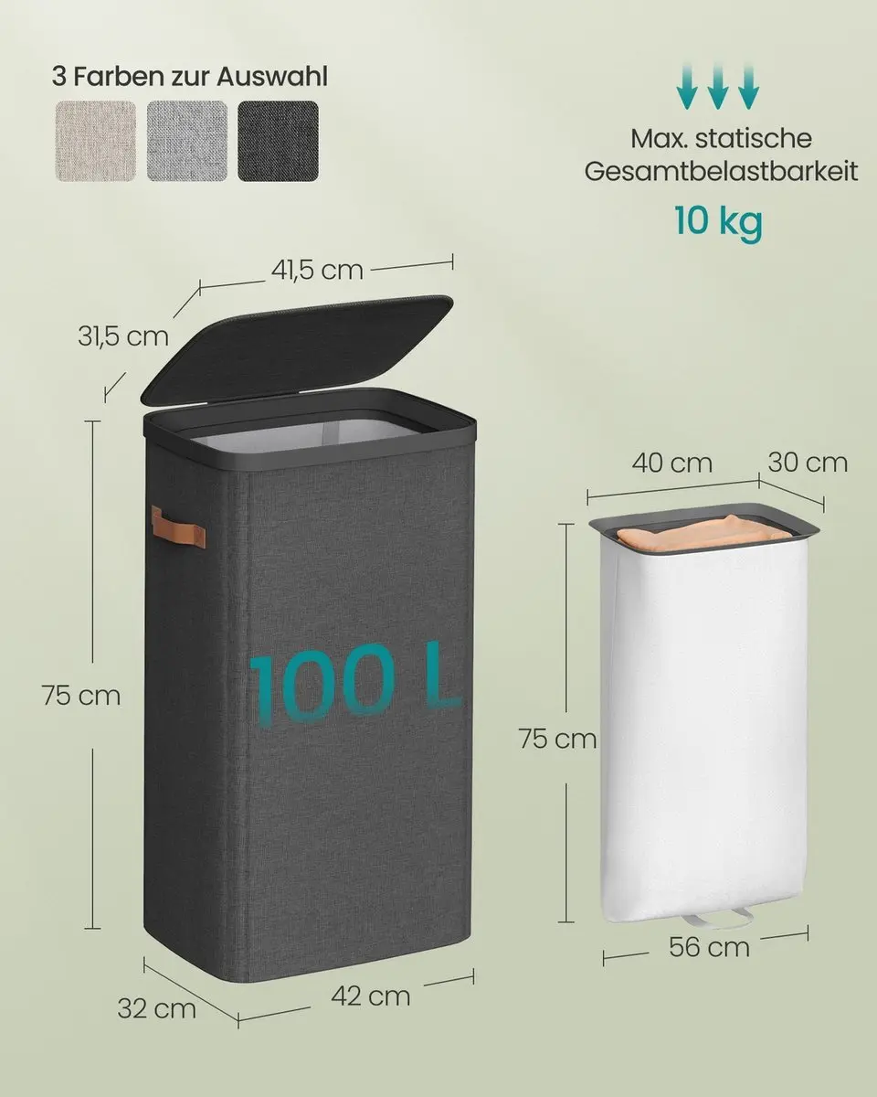 Songmics Wasmand 100L - Inktzwart - afbeelding 4 van 6
