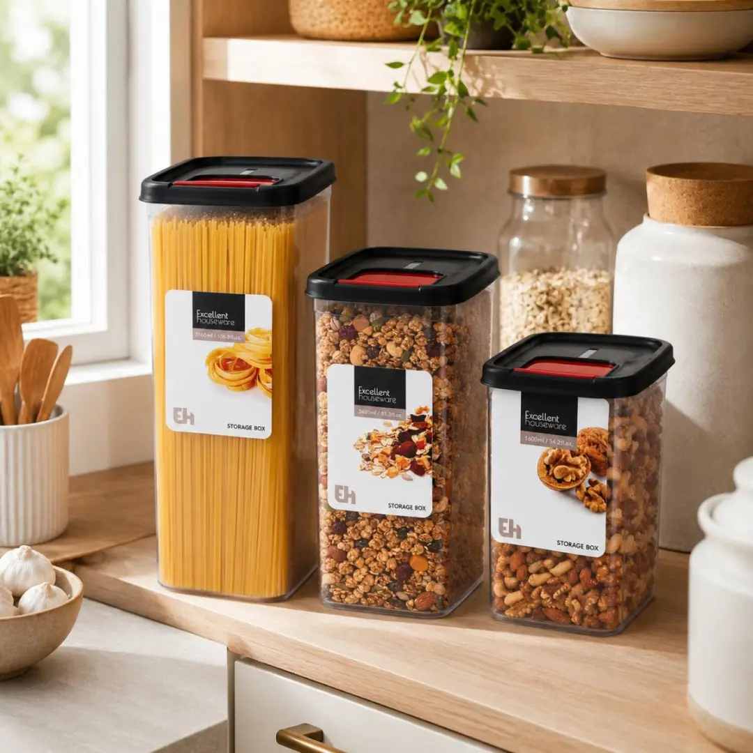 Excellent Houseware Voedselcontainer Strooibus 1600ml - 2 Stuks - Transparant/Zwart