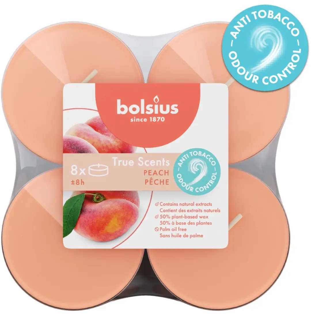 Bolsius Maxilichten Transparante Cup - 8 Stuks - Perzik