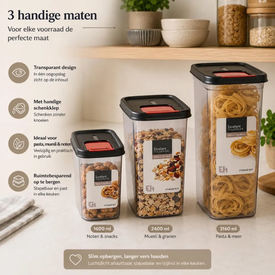 Excellent Houseware Voedselcontainer 3100ml - 4 Stuks