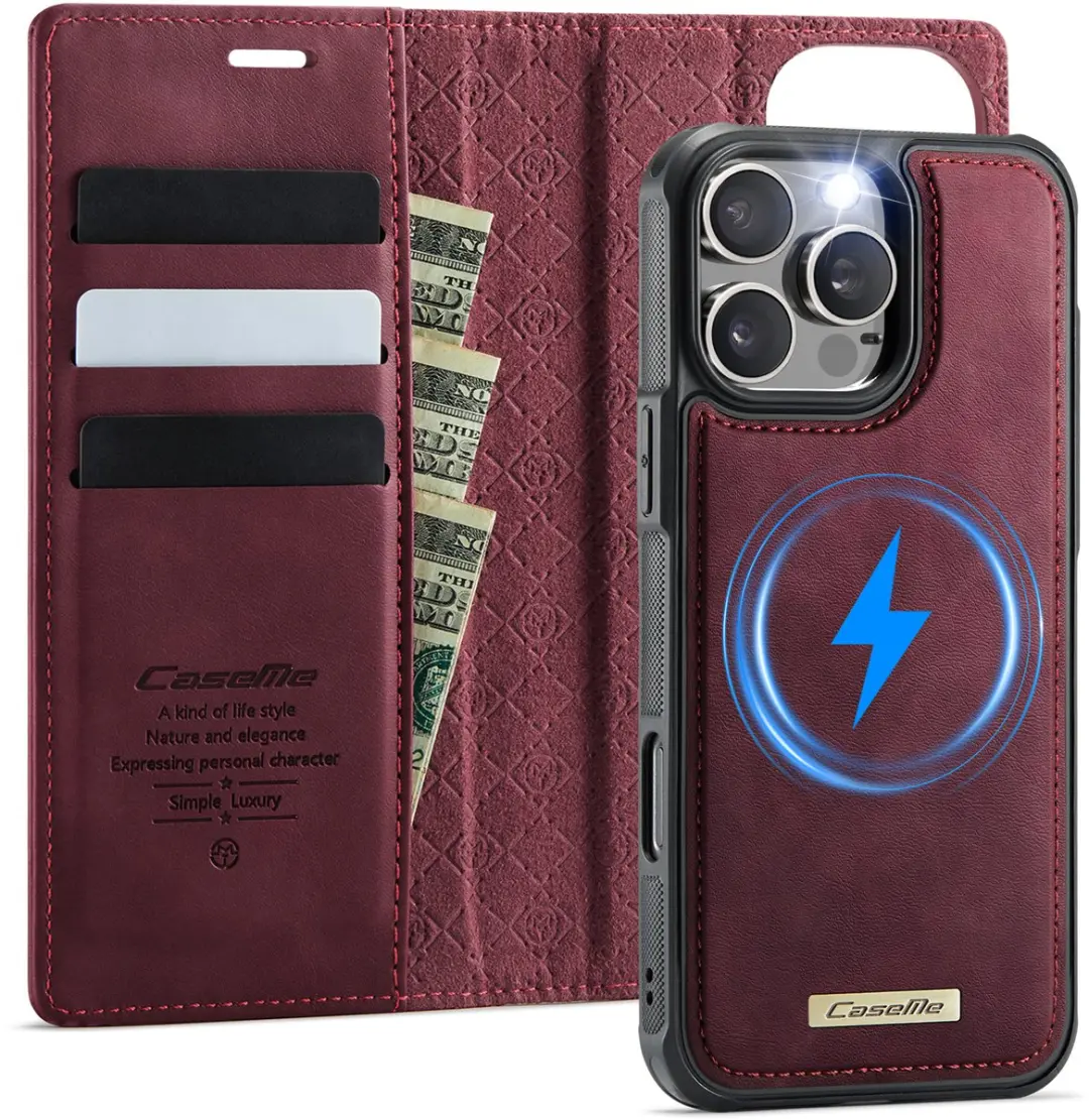 Caseme Telefoonhoesje iPhone 16 Pro Bookcase - Rood - 3 Pasjes