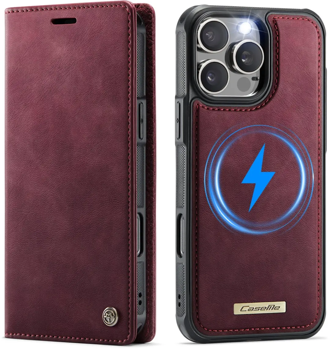 Caseme Telefoonhoesje iPhone 16 Pro Bookcase - Rood - 3 Pasjes