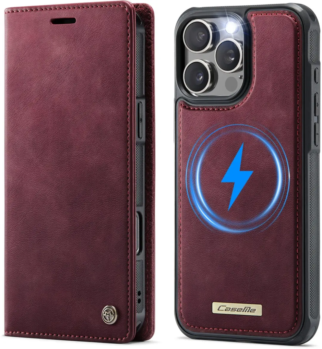 Caseme Telefoonhoesje iPhone 16 Pro Bookcase - Rood - 3 Pasjes