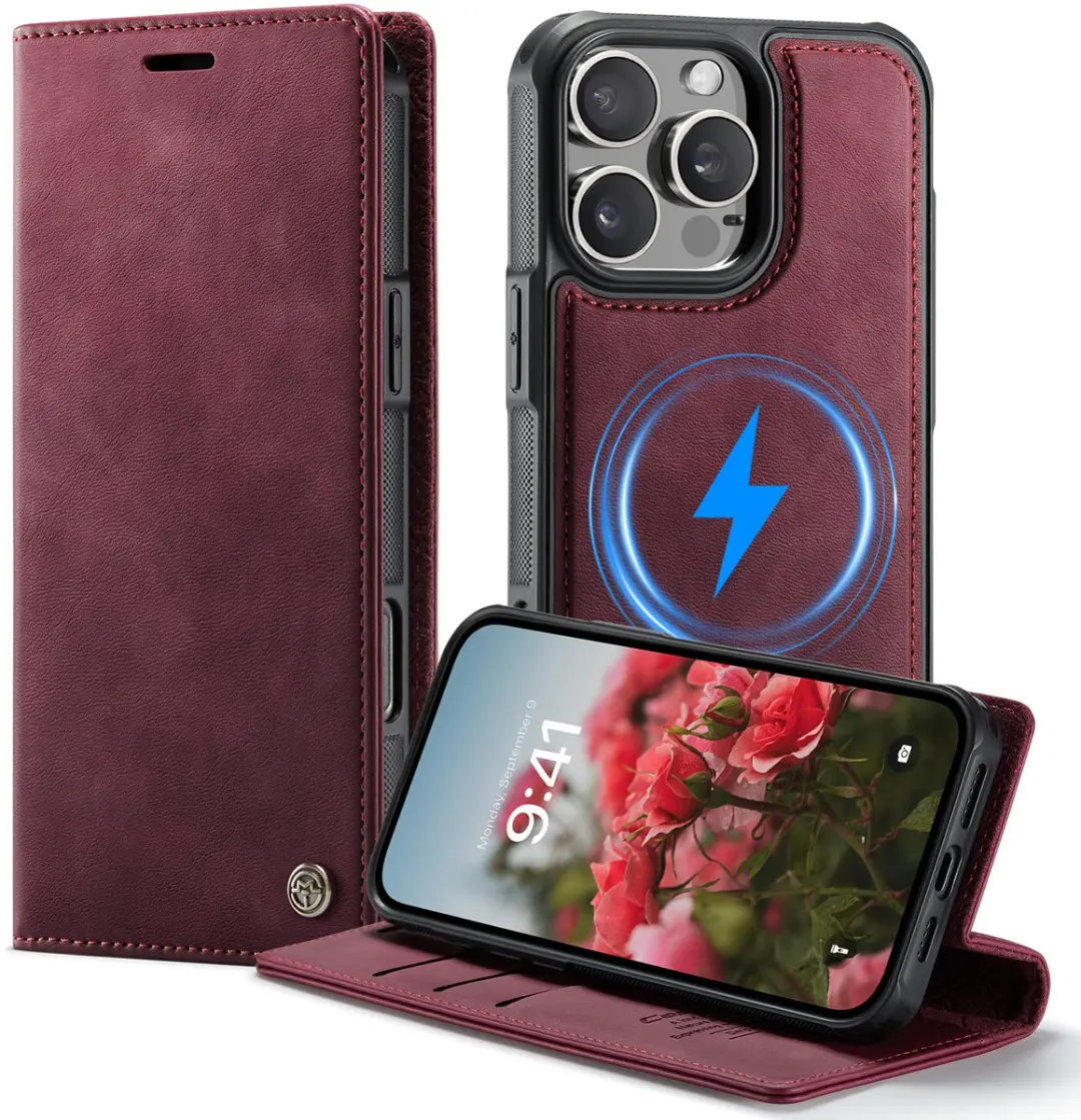 Caseme Telefoonhoesje iPhone 16 Pro Bookcase - Rood - 3 Pasjes