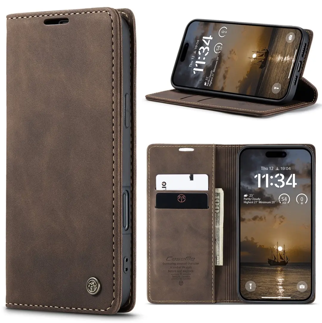 Caseme Telefoonhoesje iPhone 17 Pro Max Wallet Book - Donker Bruin
