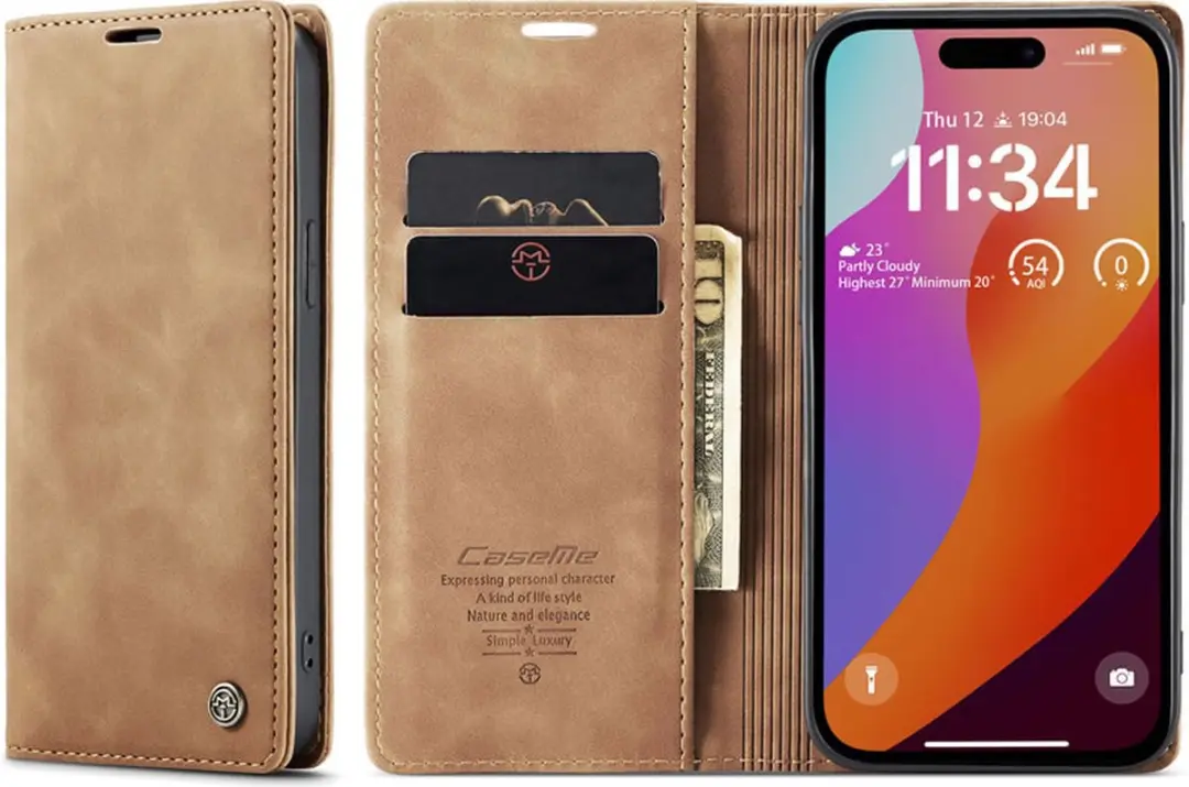CaseMe iPhone 15 Pro Wallet Bookhoesje - Bruin