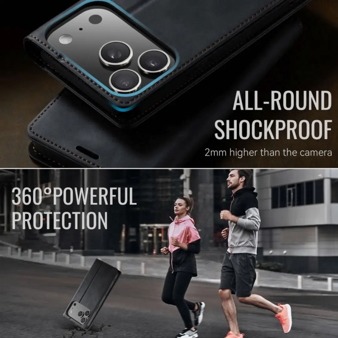 Caseme Wallet Book iPhone 17 Pro Max - PU Leer - 2 Pasjes - Zwart