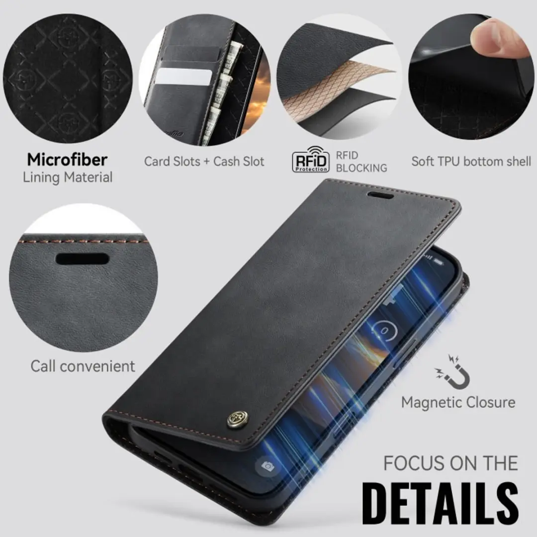 Caseme Wallet Book iPhone 17 Pro Max - PU Leer - 2 Pasjes - Zwart