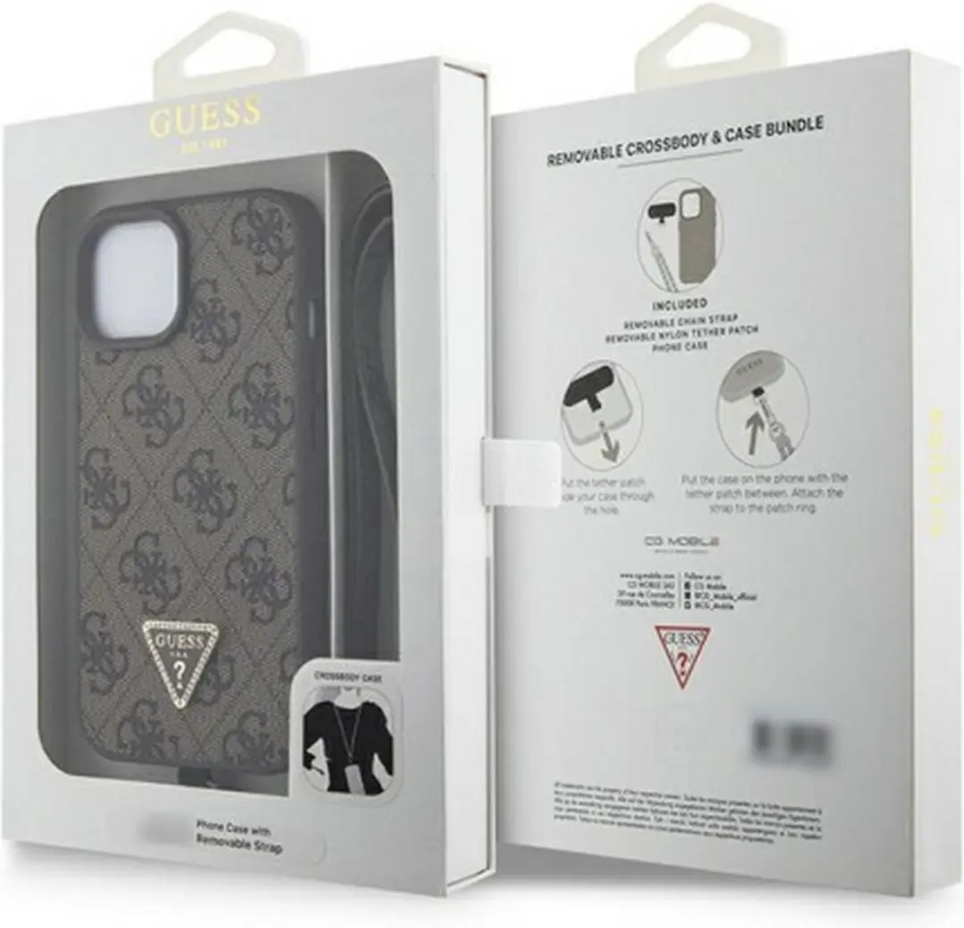 GUESS 4G Triangle Crossbody Hoesje - iPhone 15 Plus - Bruin