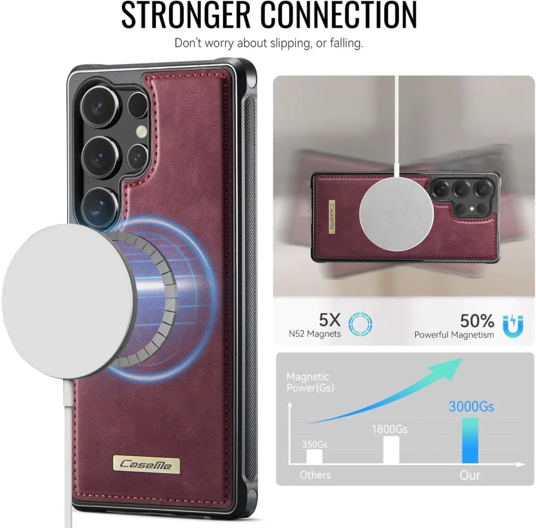 Caseme C69 Leather Back Cover Rood - MagSafe voor Samsung Galaxy S25 Ultra