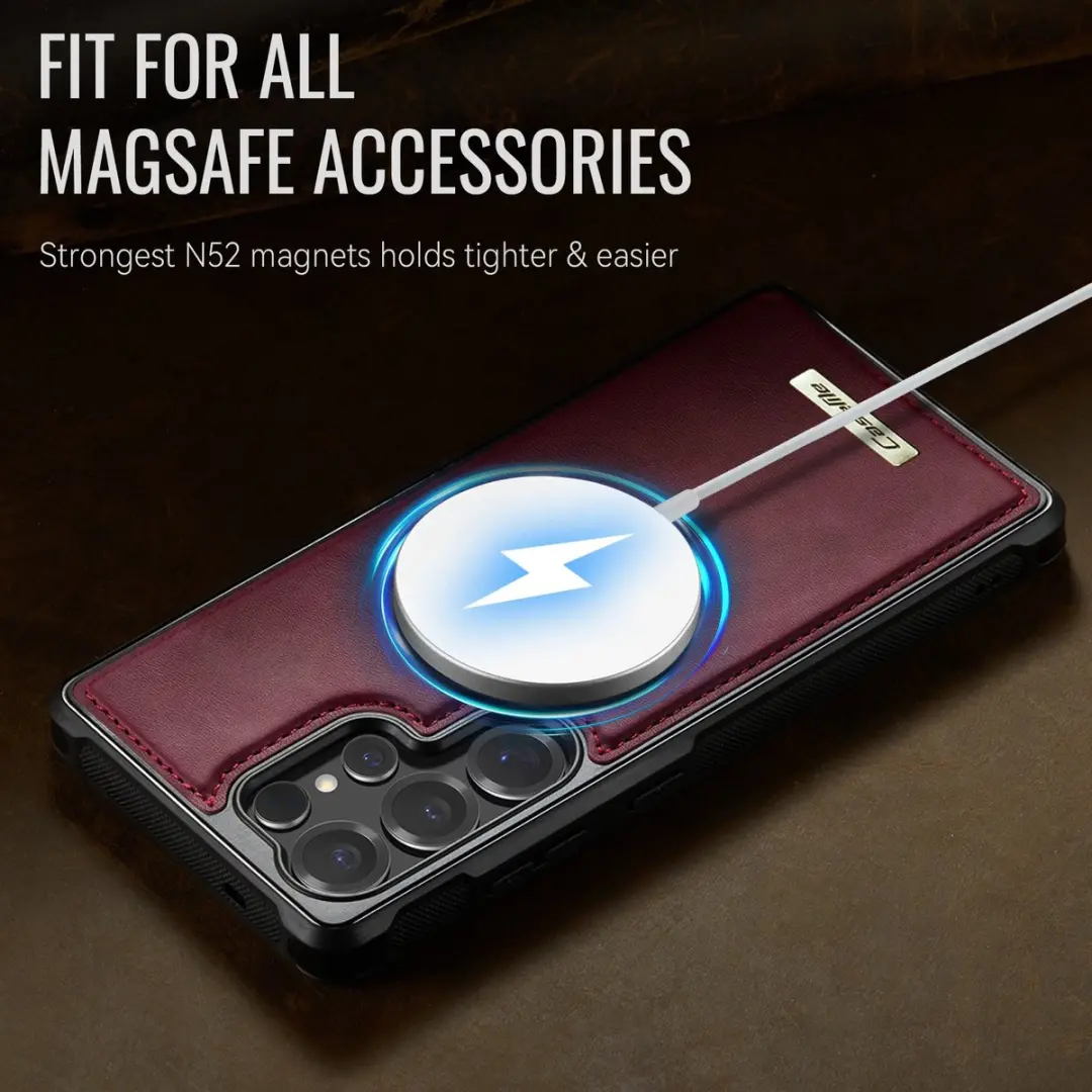 Caseme C69 Leather Back Cover Rood - MagSafe voor Samsung Galaxy S25 Ultra - afbeelding 6 van 6