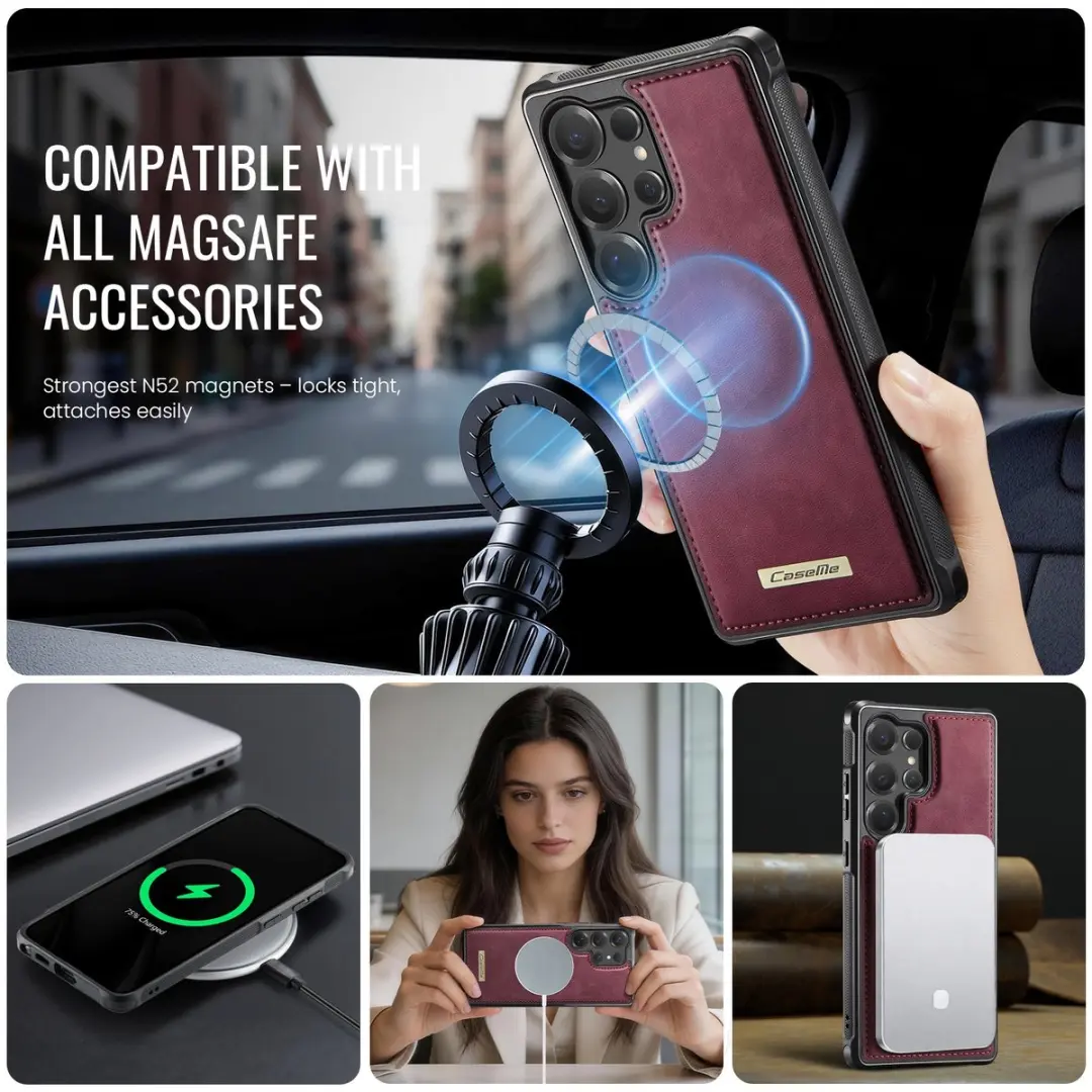 Caseme C69 Leather Back Cover Rood - MagSafe voor Samsung Galaxy S25 Ultra