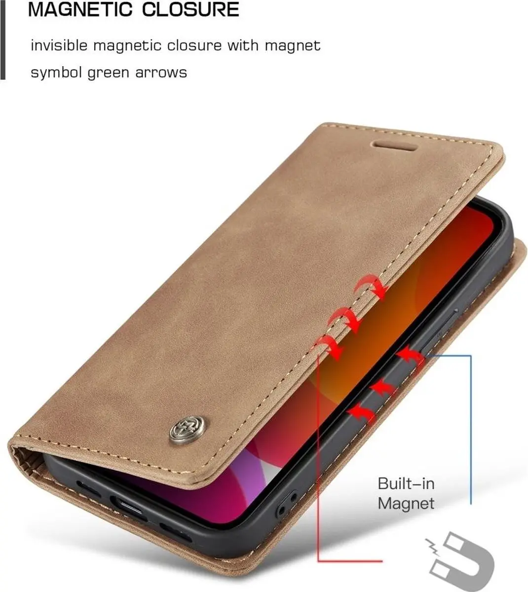 Caseme Book Case Leer iPhone 15 - Beige