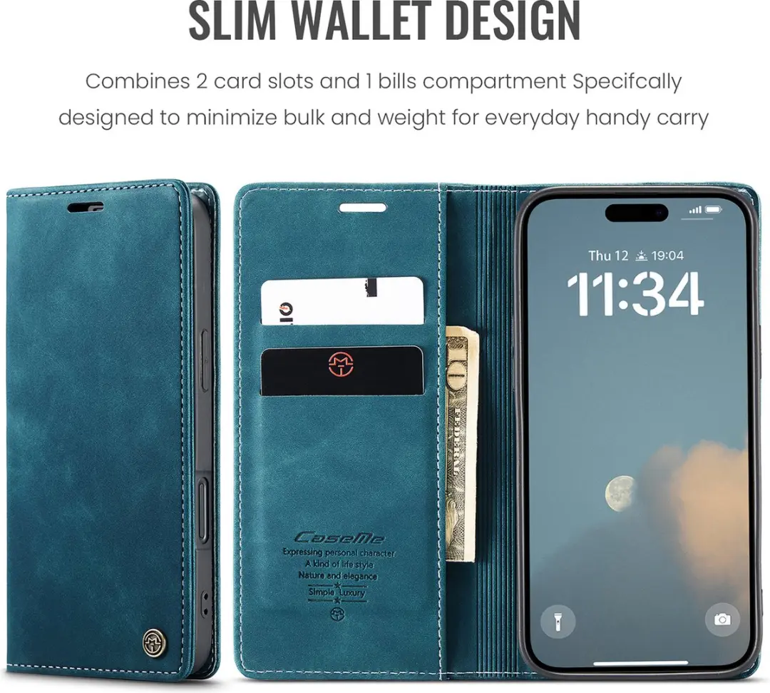 Caseme Hoesje iPhone 16 Retro Wallet Blauw - CSM-8551269