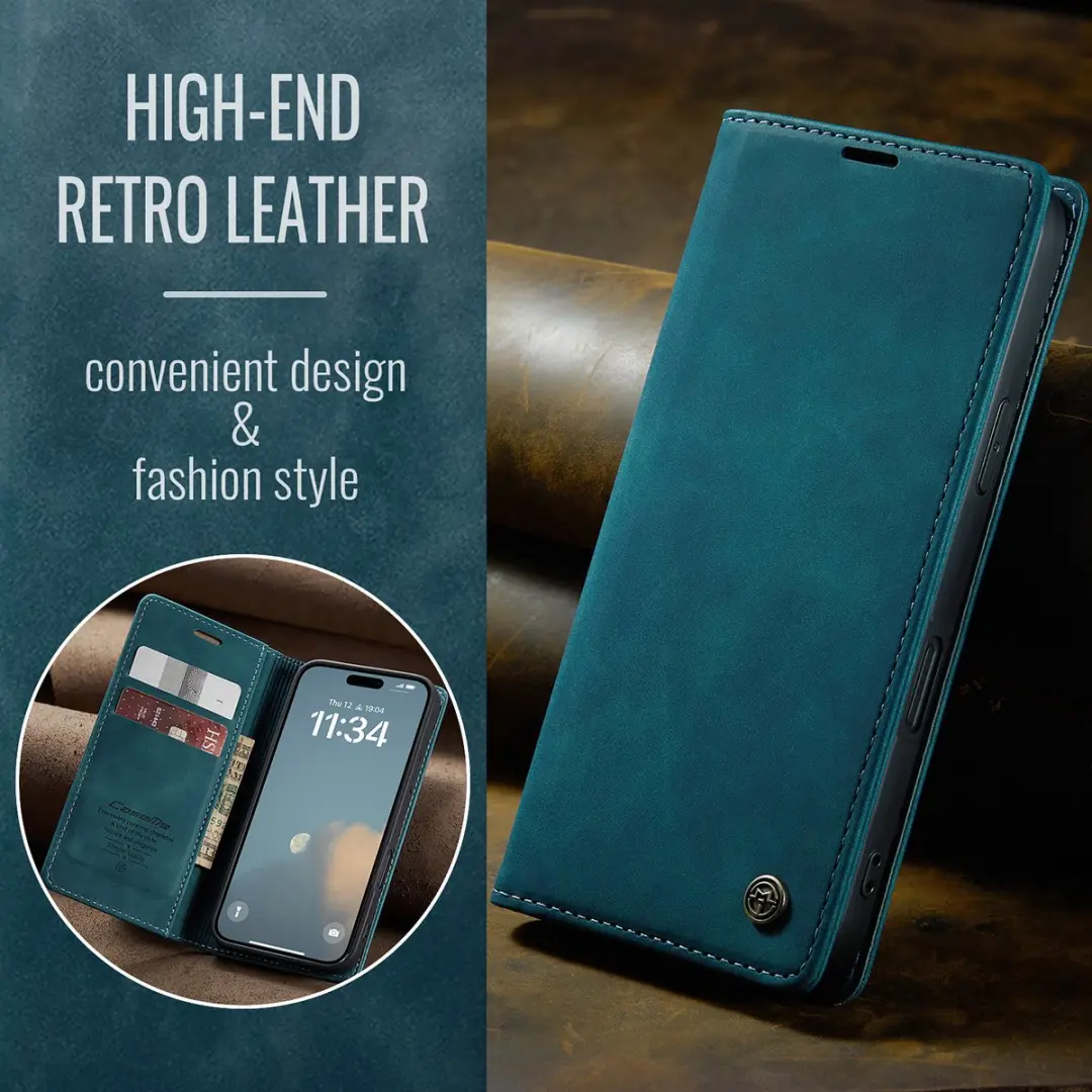 Caseme Hoesje iPhone 16 Retro Wallet Blauw - CSM-8551269