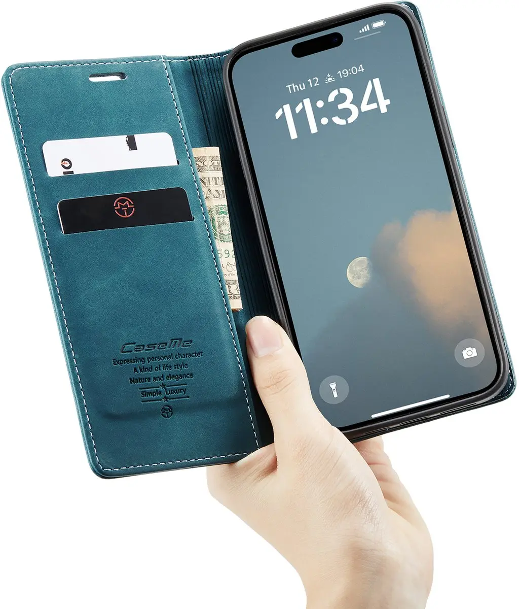 Caseme Hoesje iPhone 16 Retro Wallet Blauw - CSM-8551269