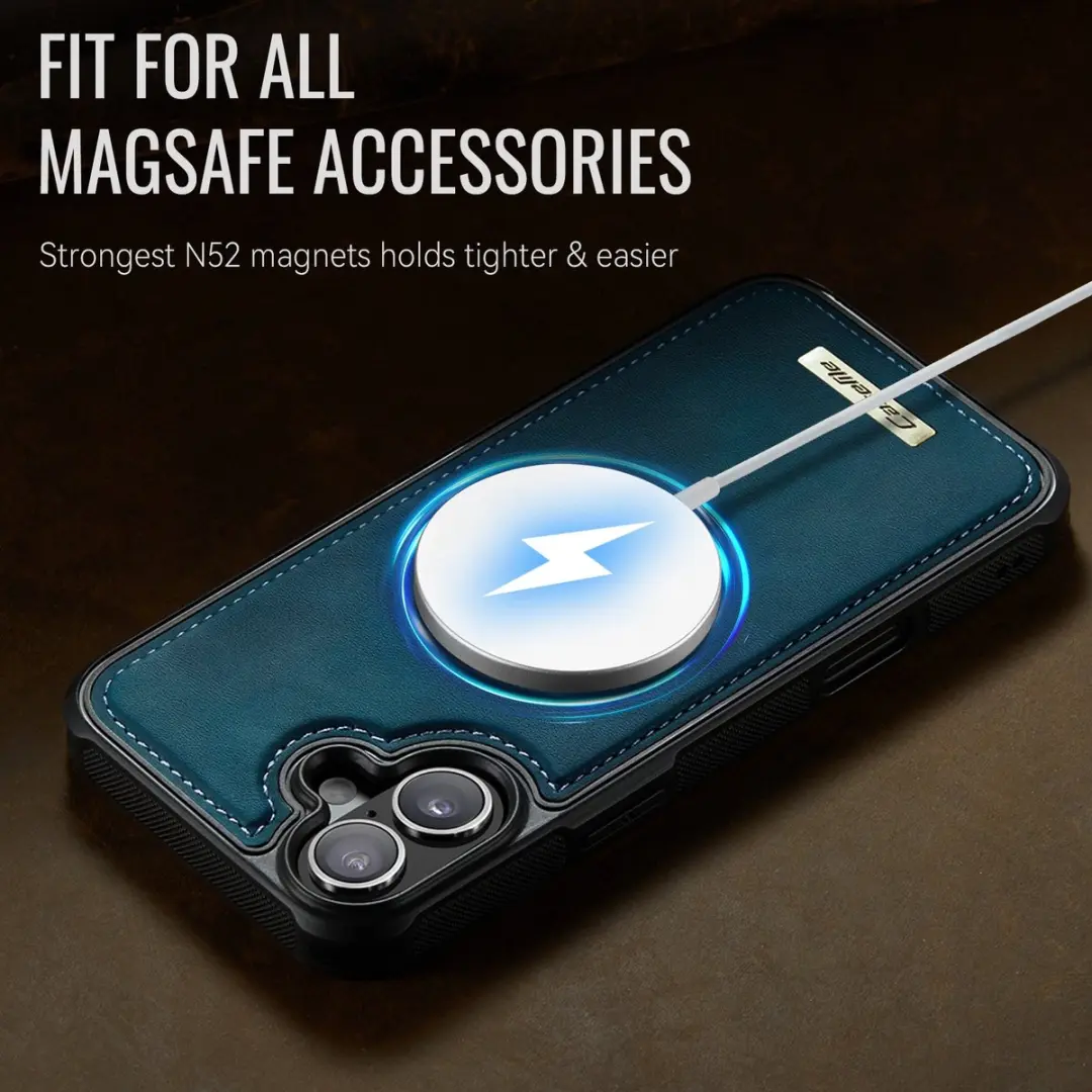 CaseMe C69 Leather Back Cover iPhone 16 - MagSafe - Blauw