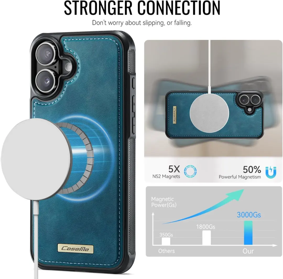 CaseMe C69 Leather Back Cover iPhone 16 - MagSafe - Blauw