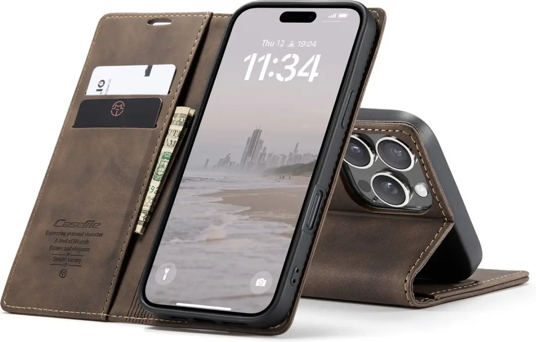CaseMe iPhone 16 Pro Max Wallet Book Hoesje - Donker Bruin