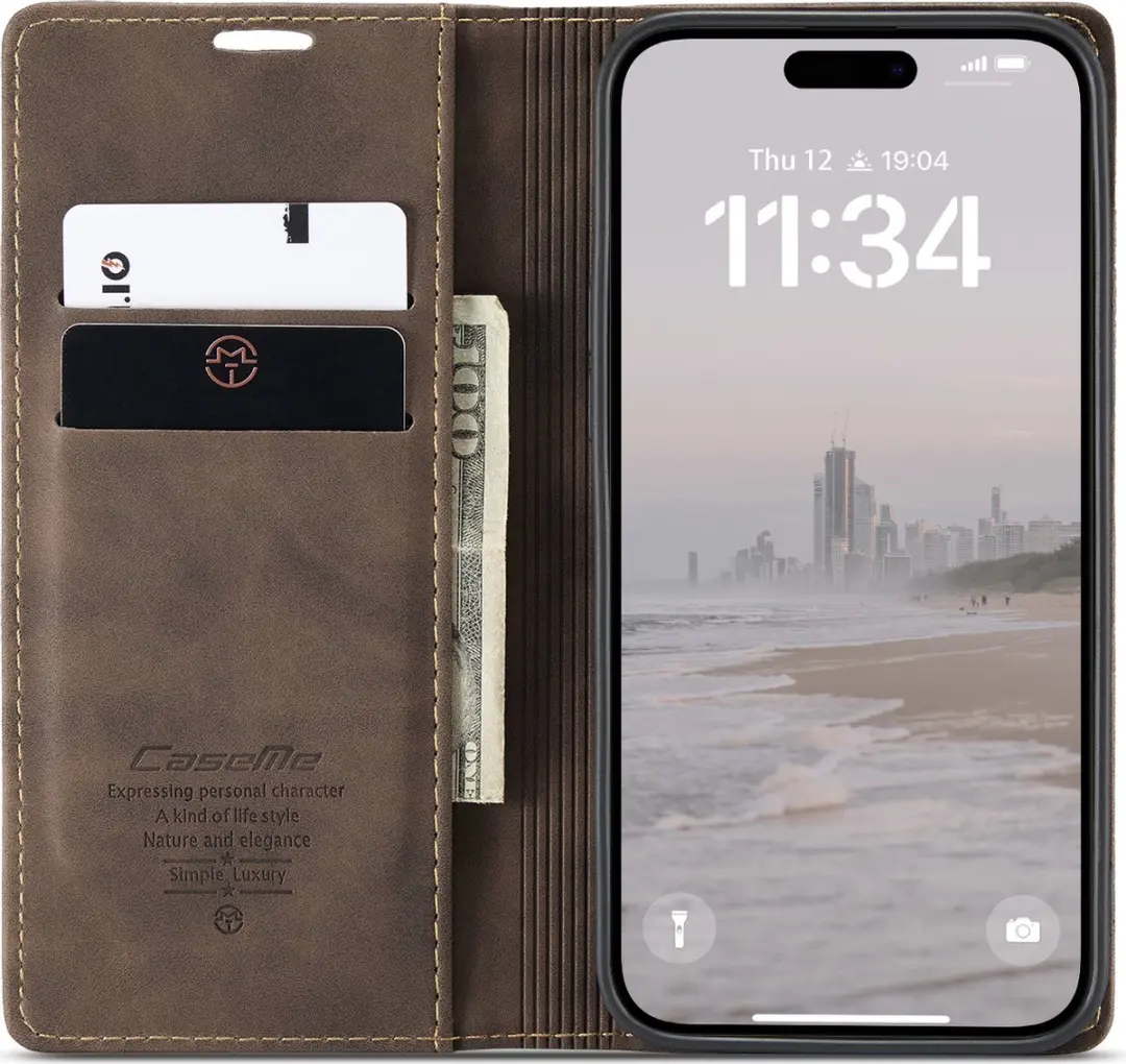 CaseMe iPhone 16 Pro Max Wallet Book Hoesje - Donker Bruin - afbeelding 6 van 6