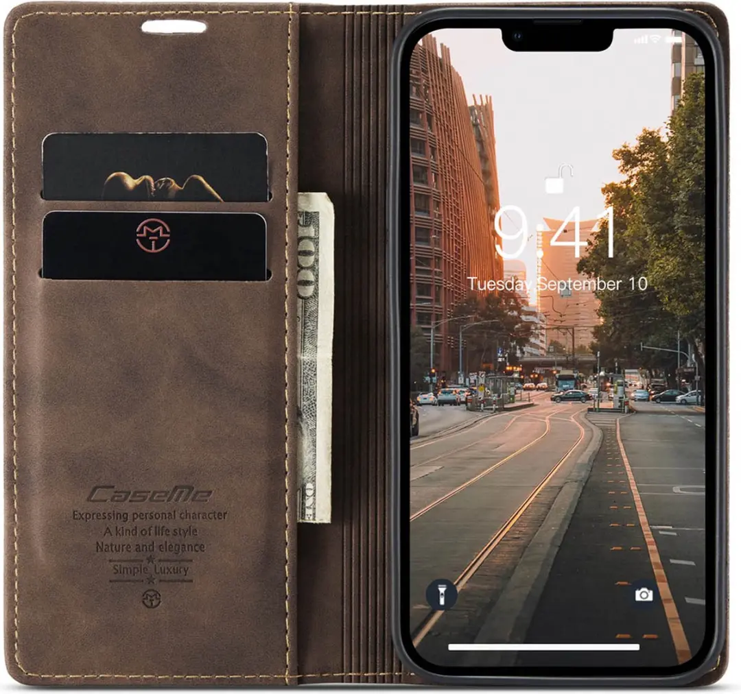 Caseme Retro Wallet Case CSM-39240 - iPhone 15 - 2 Pasjes - Coffee - afbeelding 6 van 6