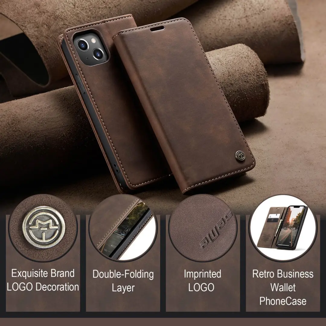 Caseme Retro Wallet Case CSM-39240 - iPhone 15 - 2 Pasjes - Coffee