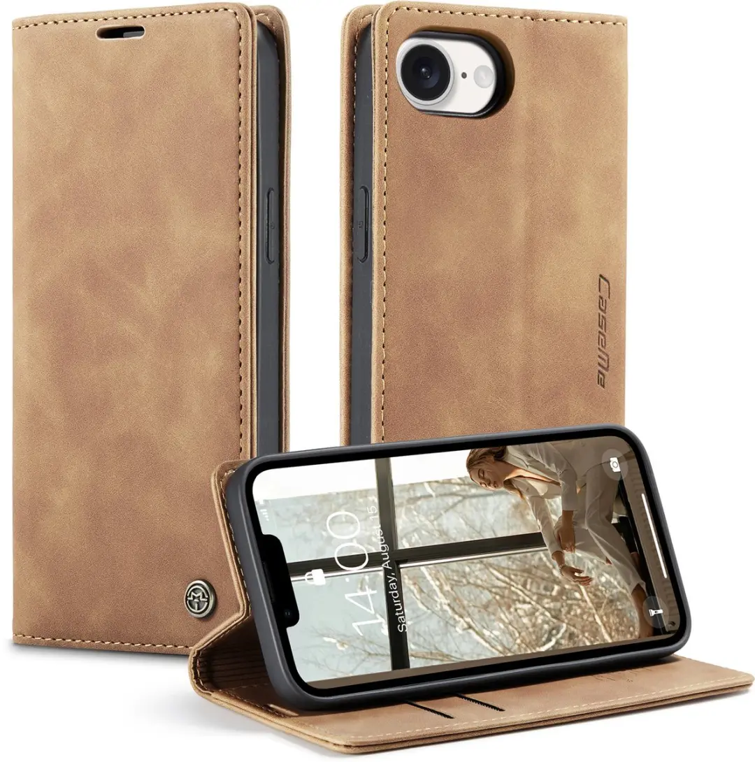 Caseme Telefoonhoesje iPhone 16E Wallet Book - Licht Bruin - afbeelding 6 van 6