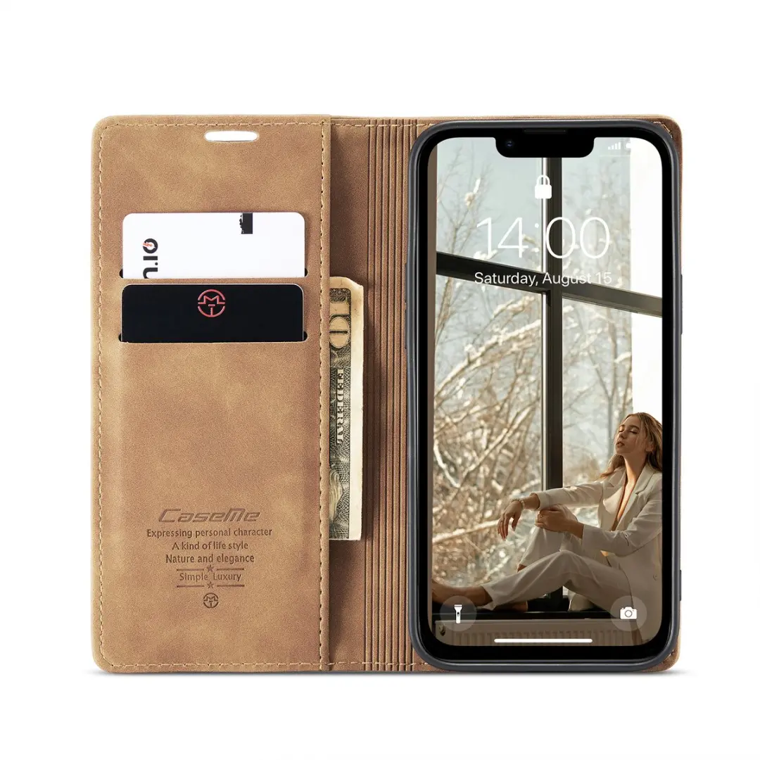 Caseme Telefoonhoesje iPhone 16E Wallet Book - Licht Bruin