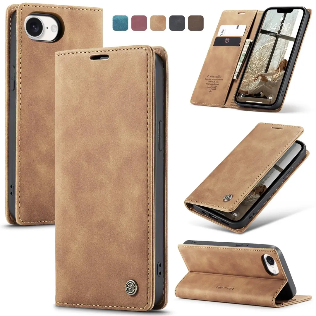 Caseme Telefoonhoesje iPhone 16E Wallet Book - Licht Bruin