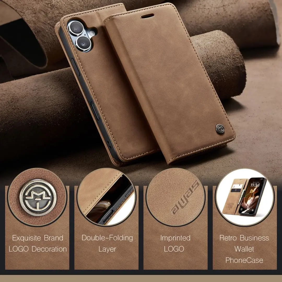 Caseme Hoesje iPhone 16 - 2 Kaartvakken Geldvak Bruin