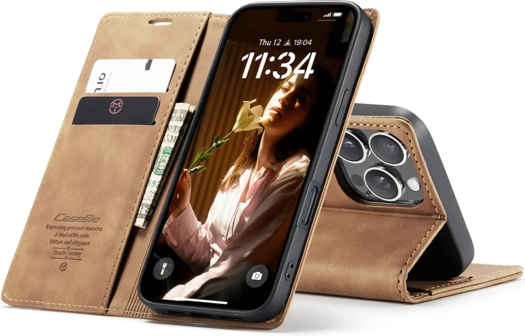 CaseMe iPhone 16 Pro Max Wallet Book Case - Licht Bruin
