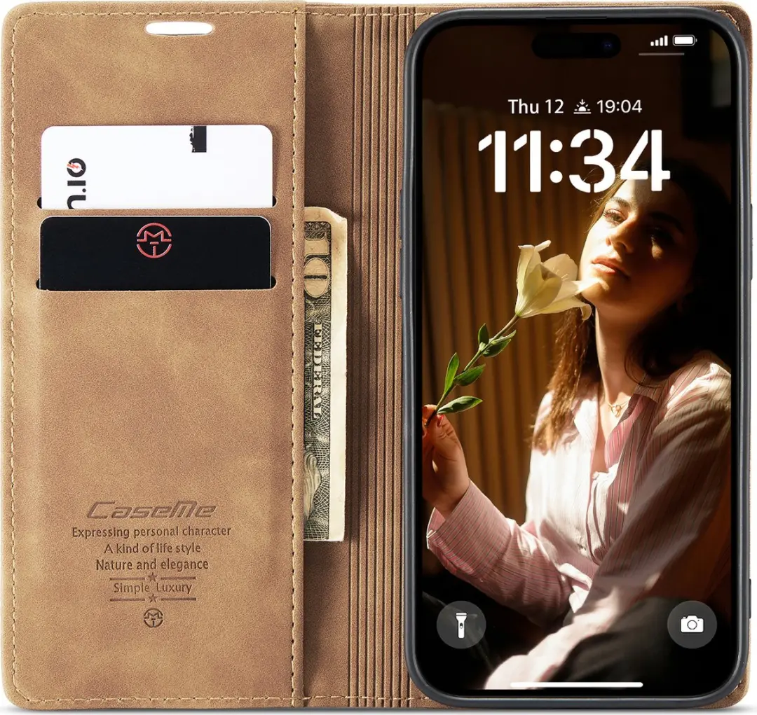 CaseMe iPhone 16 Pro Max Wallet Book Case - Licht Bruin