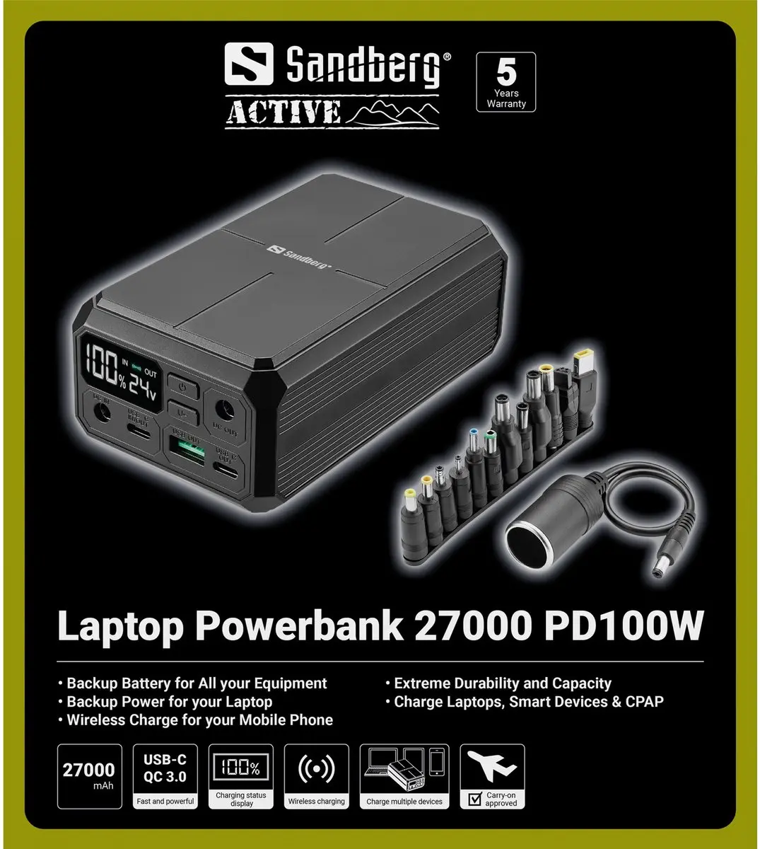 Sandberg Laptop Powerbank 27000mAh 100W - 421-13 Black
