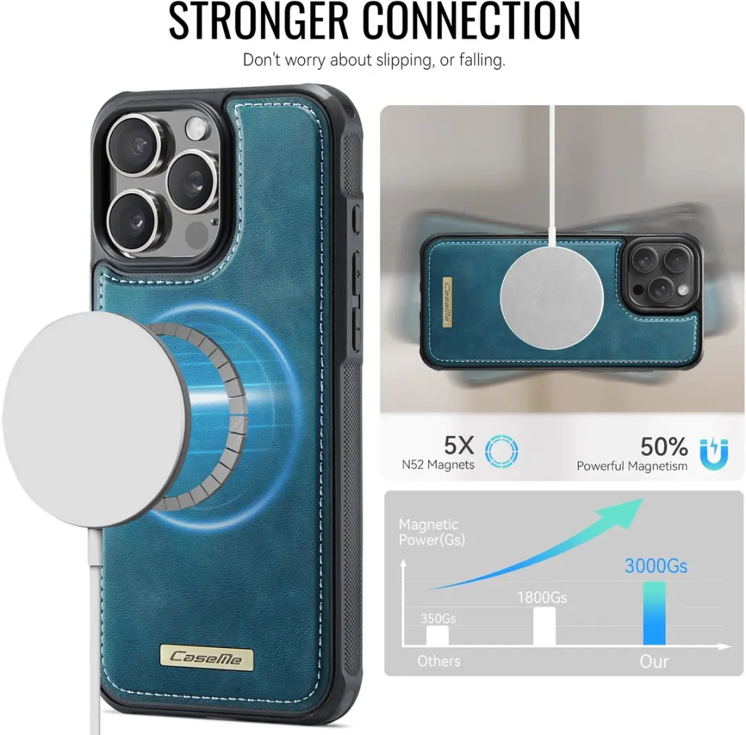 CaseMe C69 Leather Back Cover iPhone 15 Pro - MagSafe - Blauw