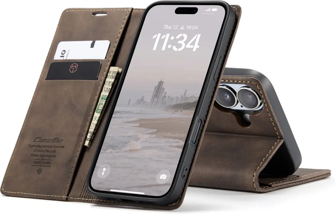 CaseMe iPhone 16 Plus Wallet Book Hoesje - Donker Bruin