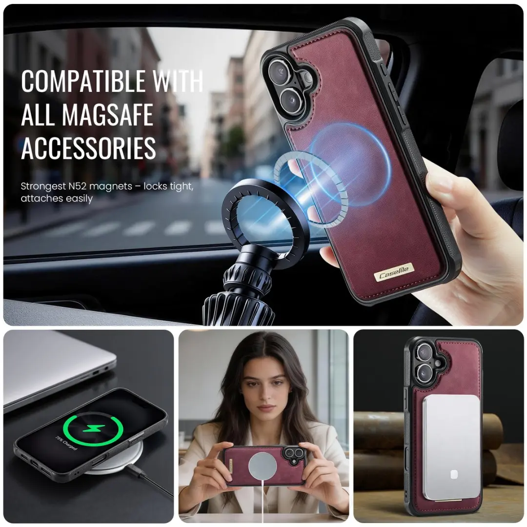 CaseMe iPhone 17 Hoesje C69 Lederen Rugcover - MagSafe Rood