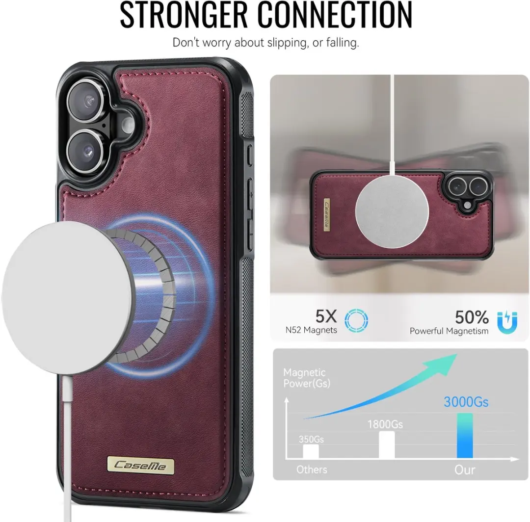 CaseMe iPhone 17 Hoesje C69 Lederen Rugcover - MagSafe Rood