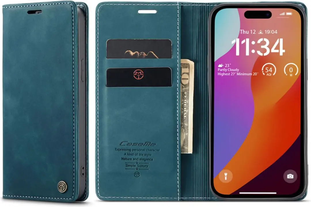 CaseMe Wallet Book iPhone 15 Pro Hoesje - Blauw
