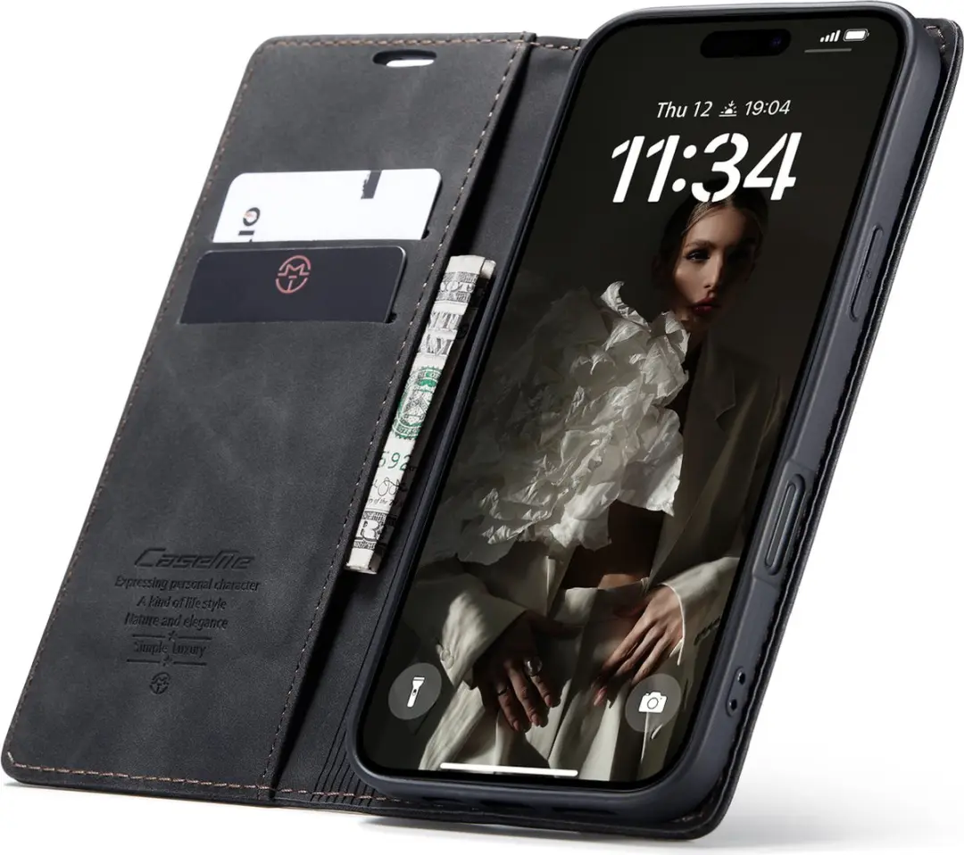 CaseMe iPhone 16 Plus Wallet Book Hoesje - Zwart