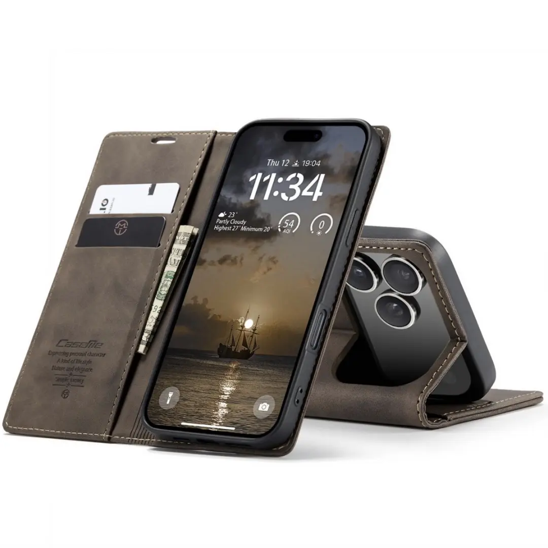 CaseMe iPhone 17 Pro Wallet Book - Donkerbruin
